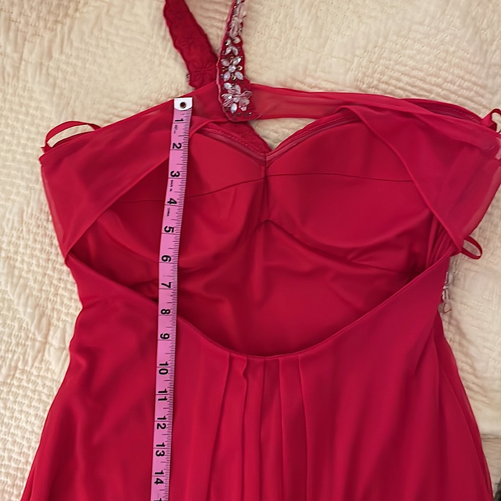 Red & Rhinestone Formal One shoulder Dress - Picture 7 of 13
